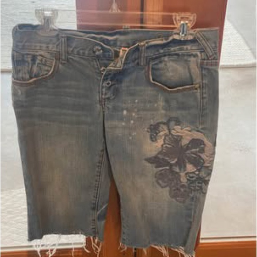Free People Blue Jean Shorts with Distinctive Embroidery